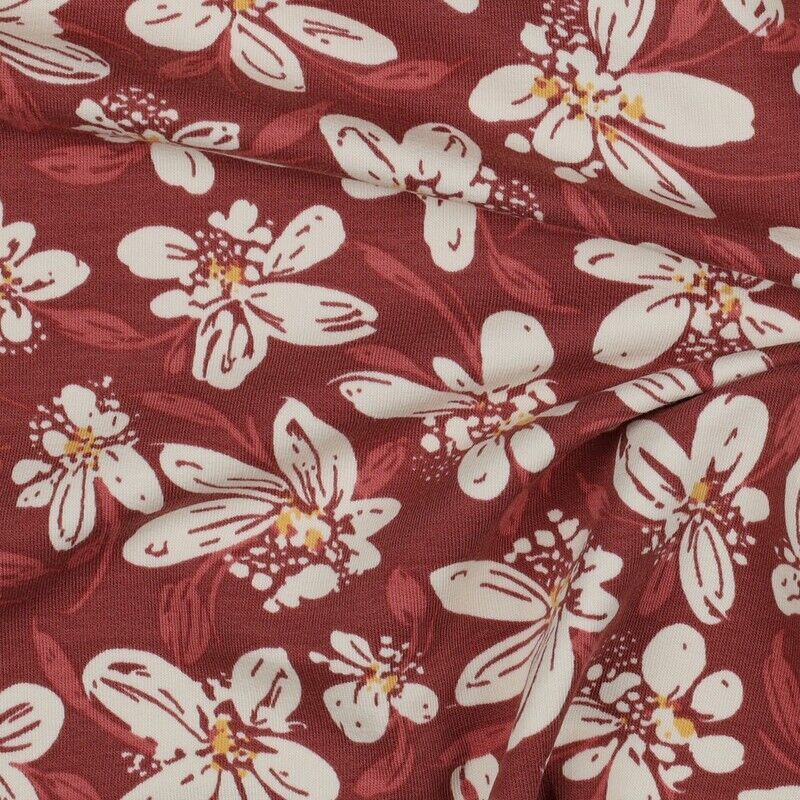 French Terry Flowers – Bordeaux